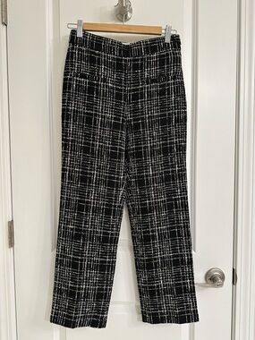 Zara Black and White Tweed Plaid Pants